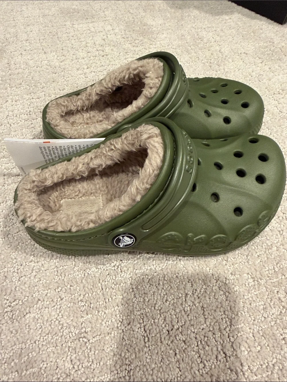 CROCS Kids Baya Lined Clog in Olive Green